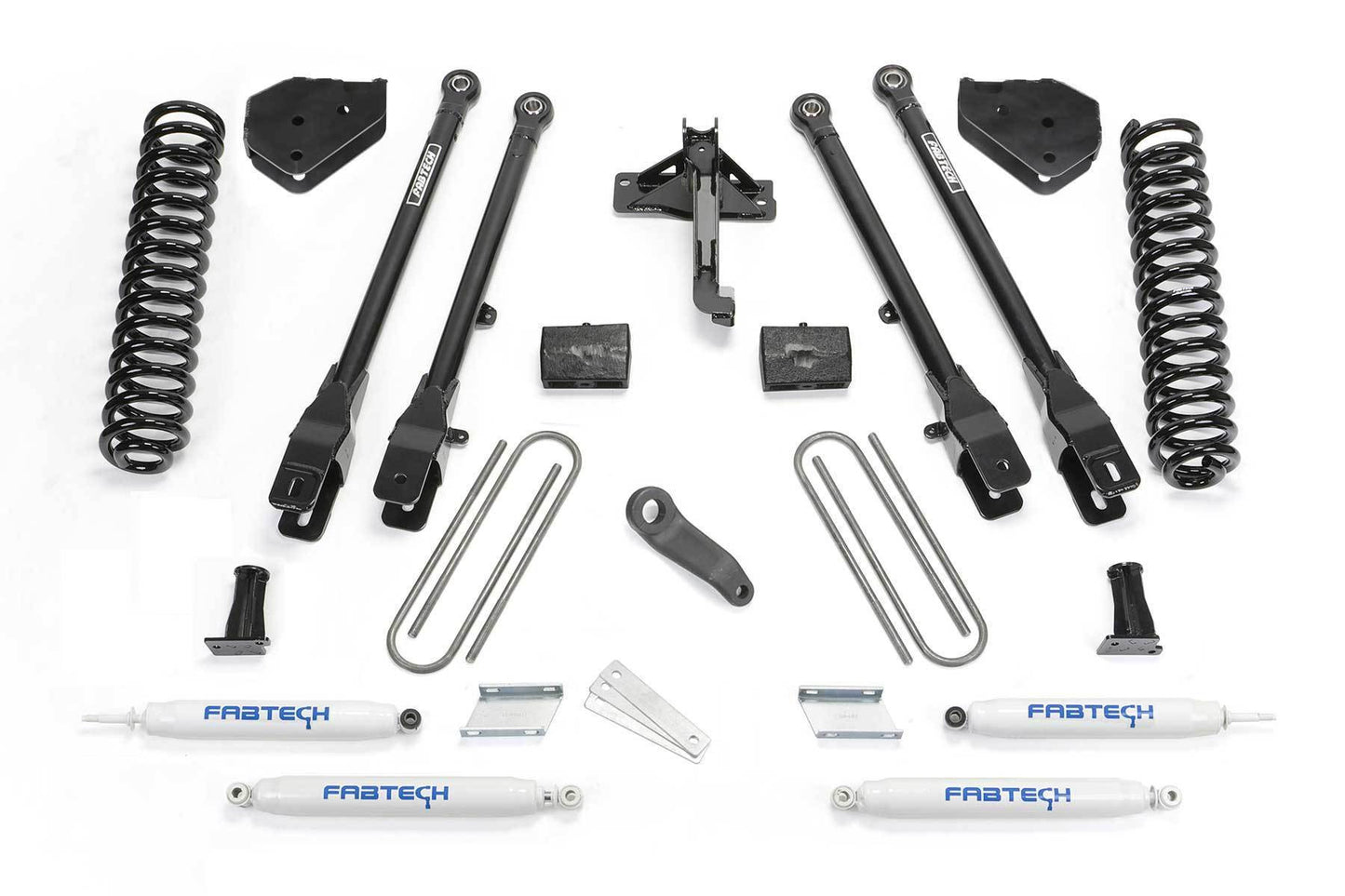 6" 4LINK SYS W/COILS & PERF SHKS 17-19 FORD F250/F350 4WD GAS - 6" 4LINK SYS W/COILS - Fabtech - Texas Complete Truck Center